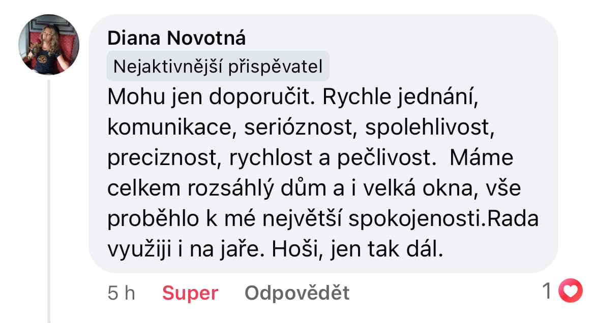 Screenshot doporučení od Diany z Facebooku