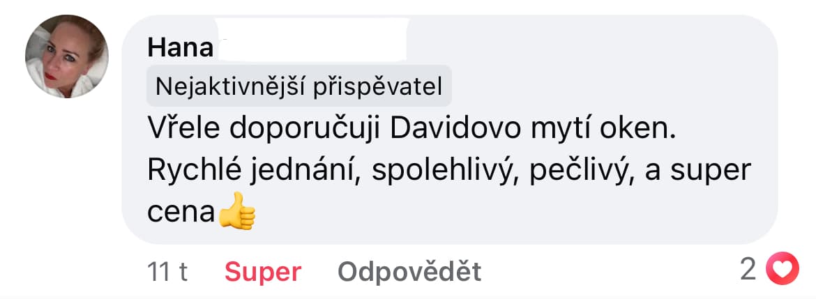 Screenshot doporučení od Hany z Facebooku