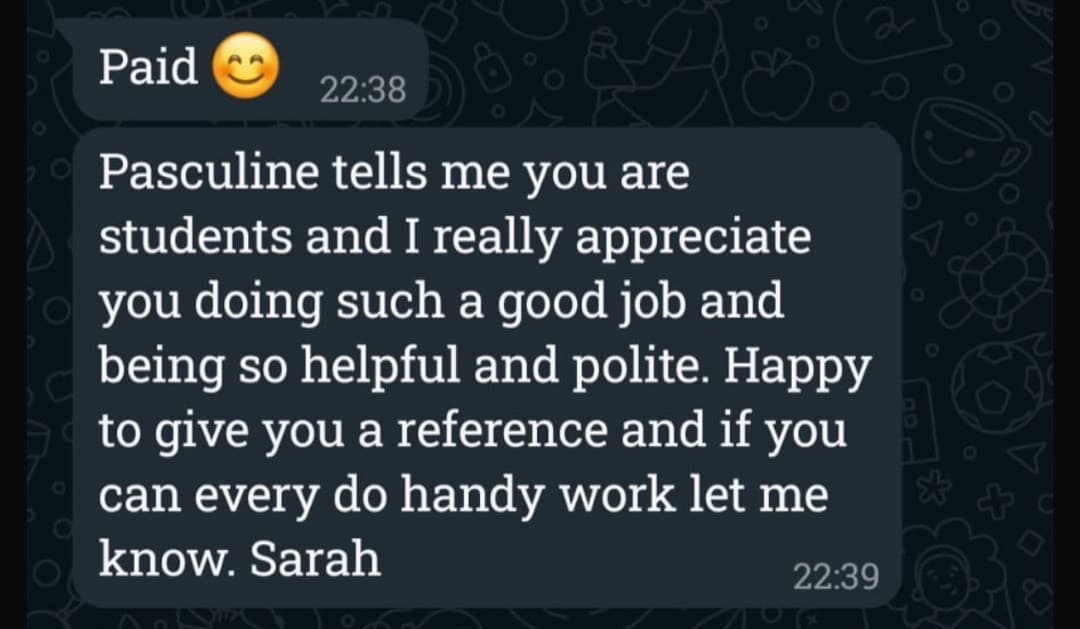 WhatsApp reference v angličtině od Sarah